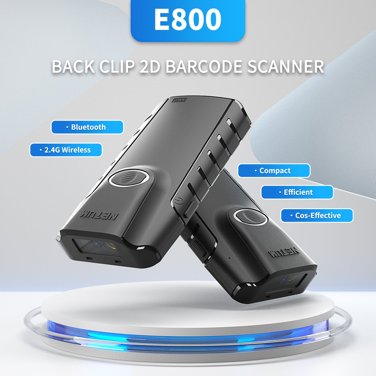 NETUM E800 Bluetooth 2D Barcode Scanner Back Clip QR Bar code Reader PDF417 for Smartphone or Tablet Computer Mobile device