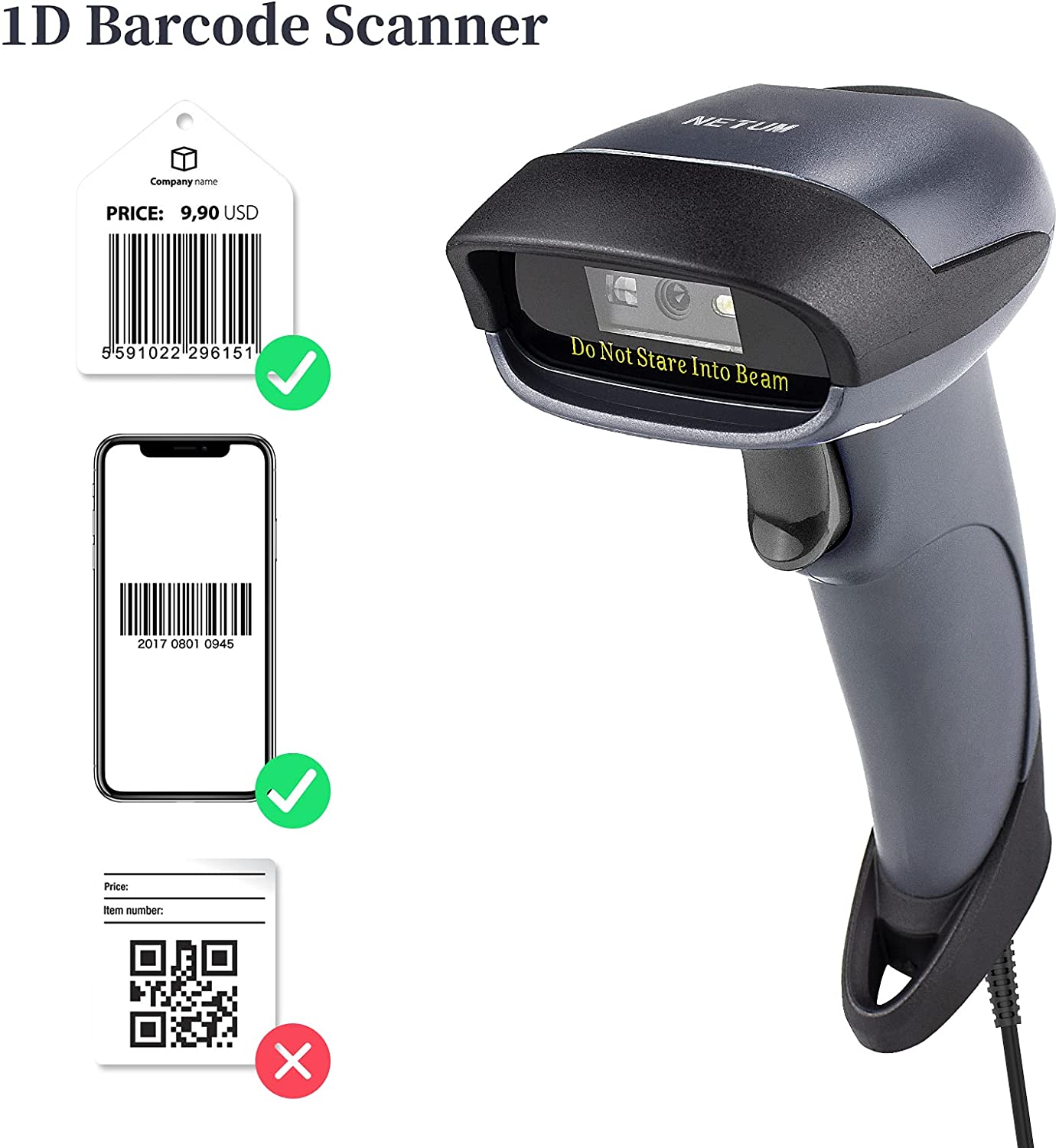 NETUM M3S Wired CCD Barcode Scanner with Stand Wired Handheld Bar Code Reader 1D CCD Scanner Gun for Supermarket, Convenience Store, Warehouse