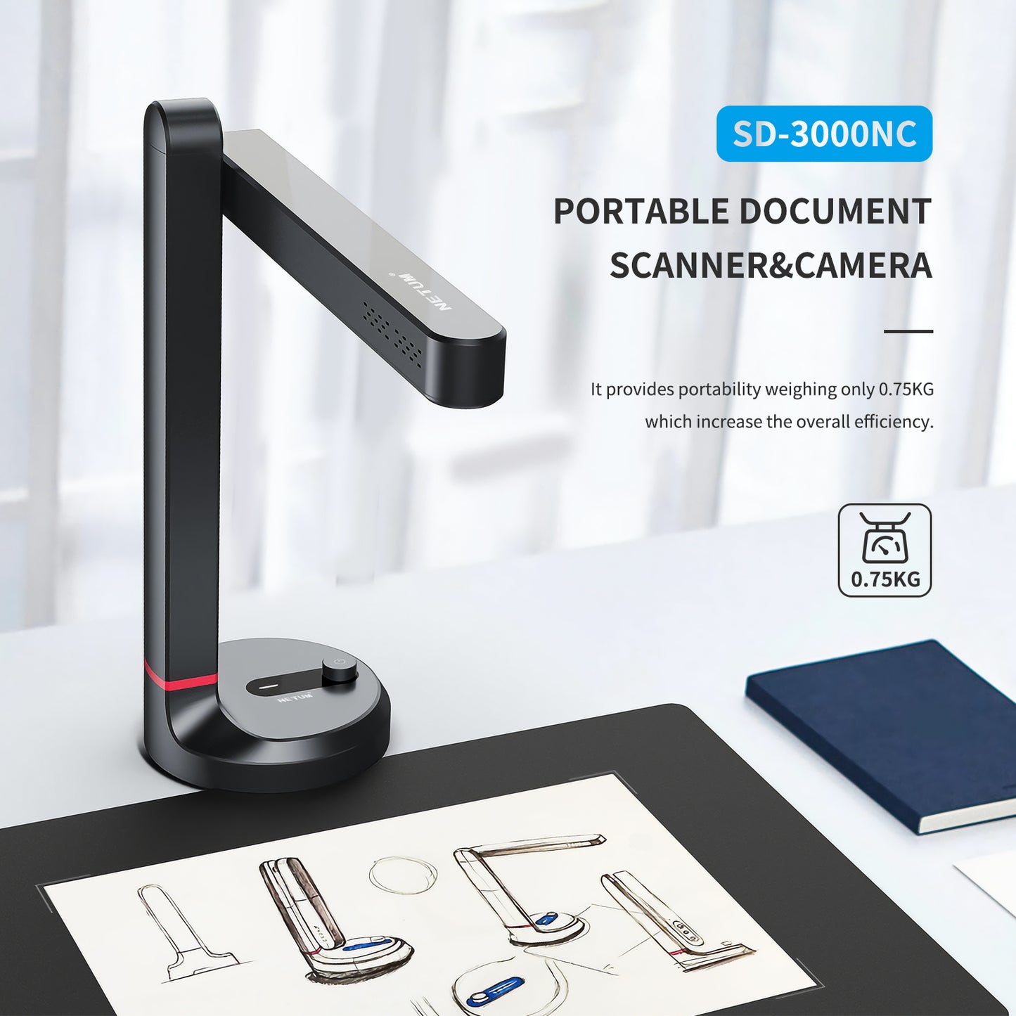 NETUM Buchscanner Tragbarer Dokumentenscanner 8MP-13MP Autofokus/Festfokus Max. A4-Größe mit intelligenter OCR-LED-Tisch-Schreibtischlampe für das Familien-Heimbüro 