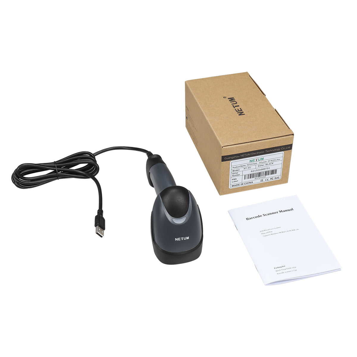 NETUM USB-Laser-Barcode-Scanner, kabelgebundenes Hand-Barcode-Scanner-Lesegerät für Supermarkt-Kassensysteme – NT-M1 