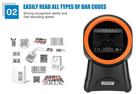 NETUM NT-2050M/NT-2055L Omnidirectional Hands-Free QR Scanner, USB Wired 1D&2D Bar code Reader