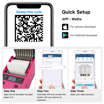 NetumScan G5 Tragbarer Bluetooth-Etikettendrucker, kabelloser USB-Thermo-Etikettendrucker, kompatibel mit Android- und iOS-Systemen, einfach zu verwendende Büro- und Heimorganisation, wiederaufladbar über USB, Rosenrot 