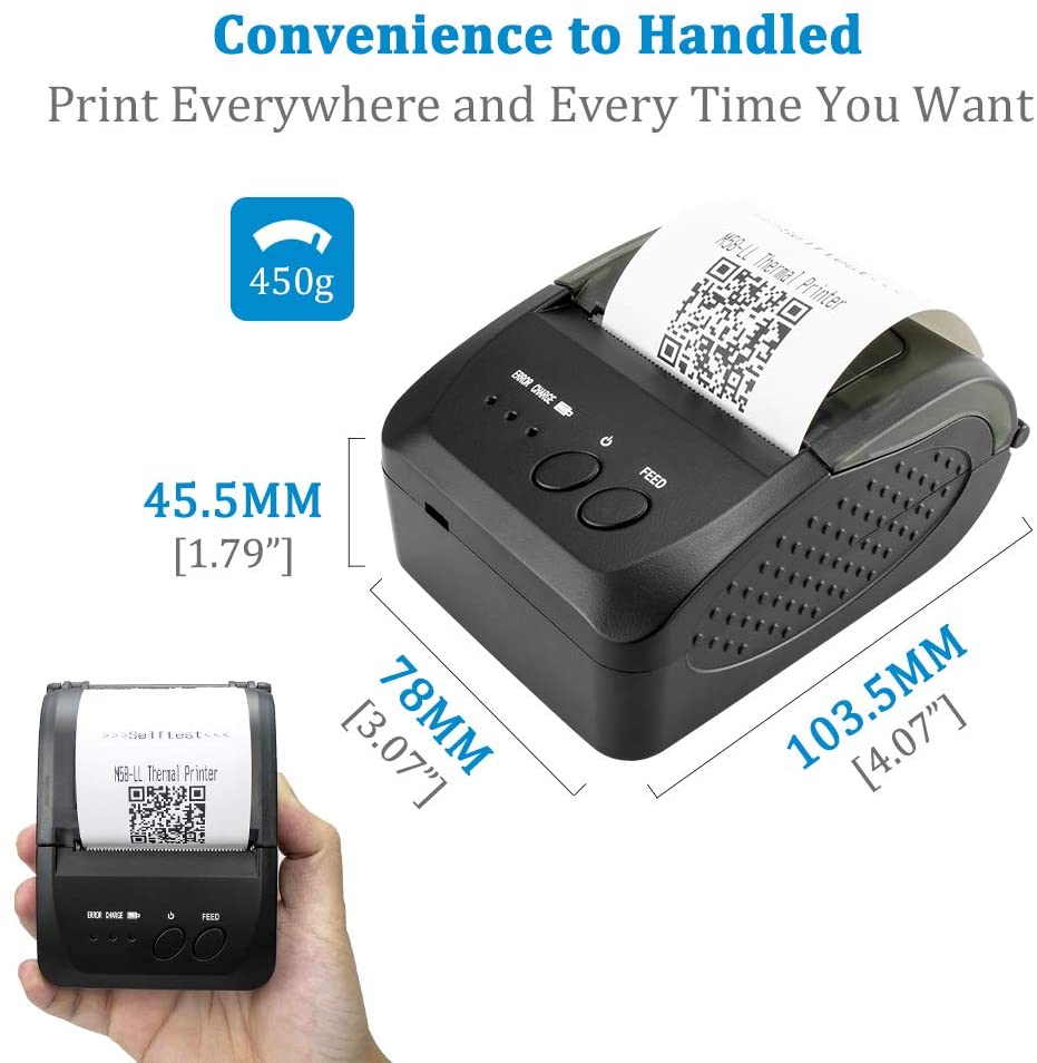 NETUM NT-1809DD Wireless Bluetooth Thermal Receipt Printer, Portable 2 Inches 58mm Mini USB POS Printer Compatible with Android/iOS/PC/Windows