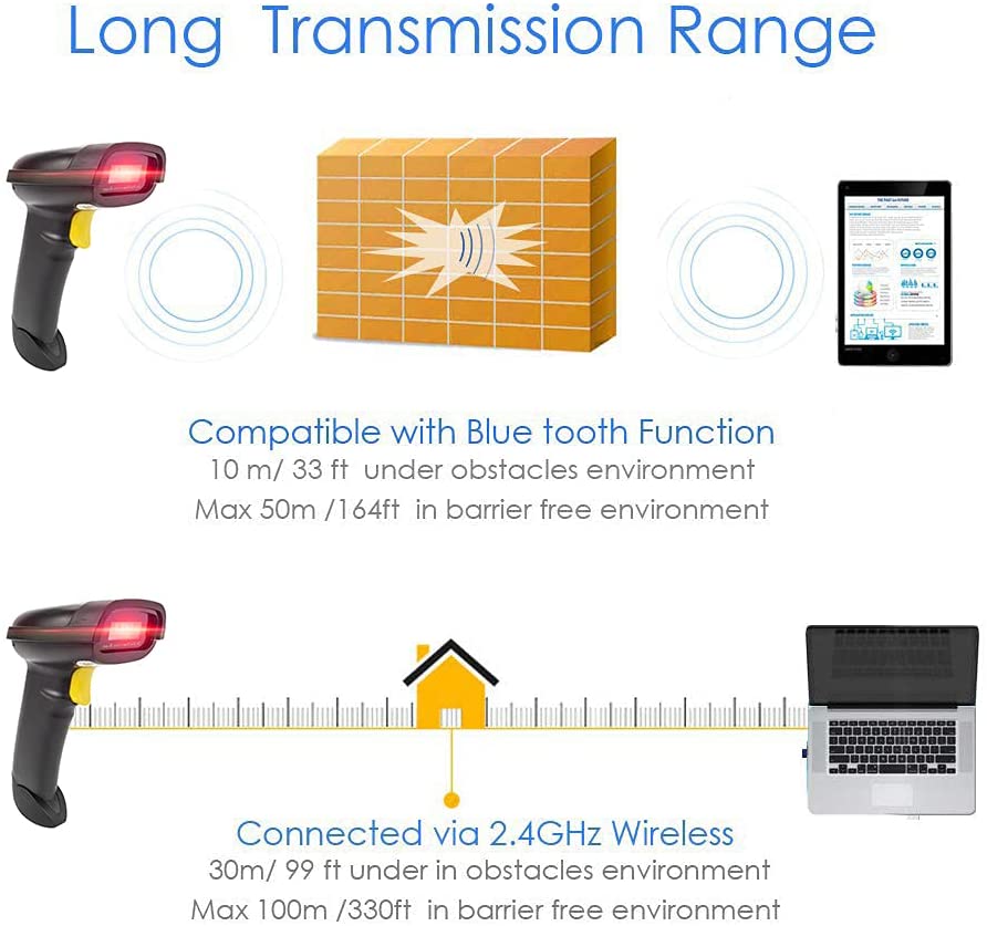 NETUM NT-1228BL 1D- und 2D-Barcodescanner, Bluetooth und kabelloser QR-Barcodeleser 