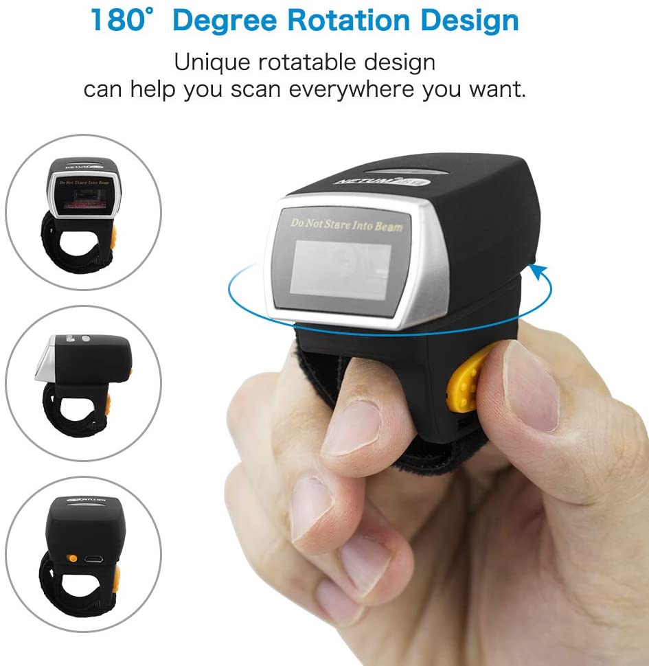 NETUM NT-R2 Wearable Bluetooth Ring 1D 2D QR Barcode Scanner Wearable Mini Bar Code Reader Compatible for Windows, Mac OS, Android 4.0+, iOS,Support Scan PDF417 DataMatrix on Screen and Paper