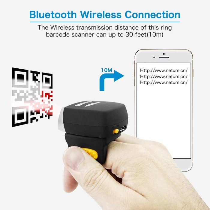 NETUM NT-R2 Wearable Bluetooth Ring 1D 2D QR Barcode Scanner Wearable Mini  Bar Code Reader Compatible for Windows, Mac OS, Android 4.0+, iOS,Support 