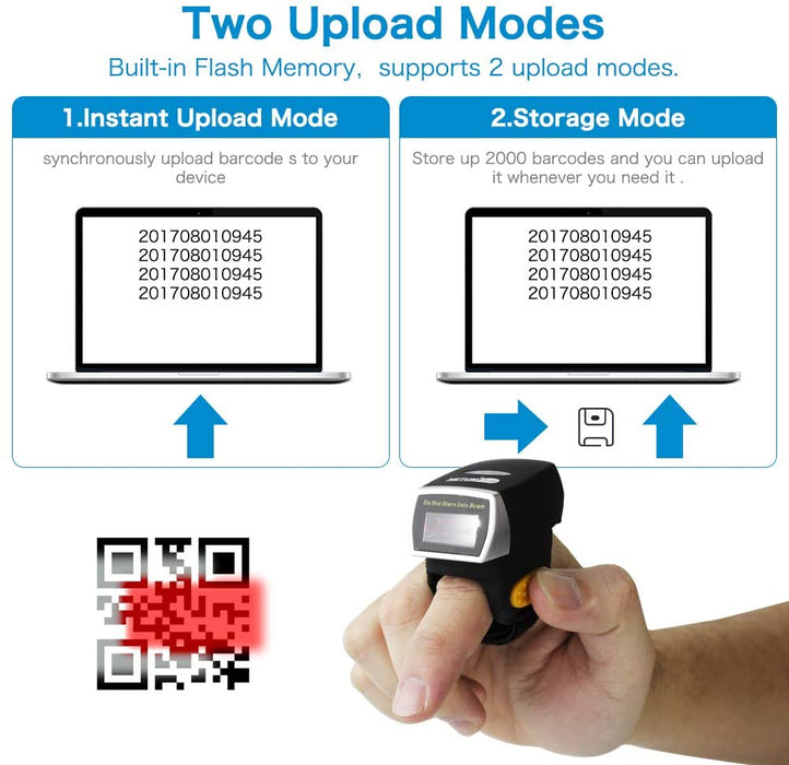 NETUM NT-R2 Wearable Bluetooth Ring 1D 2D QR Barcode Scanner Wearable Mini  Bar Code Reader Compatible for Windows, Mac OS, Android 4.0+, iOS,Support 