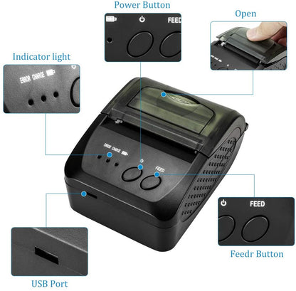 NETUM NT-1809DD Drahtloser Bluetooth-Thermo-Belegdrucker, tragbarer 2-Zoll-58-mm-Mini-USB-POS-Drucker, kompatibel mit Android/iOS/PC/Windows