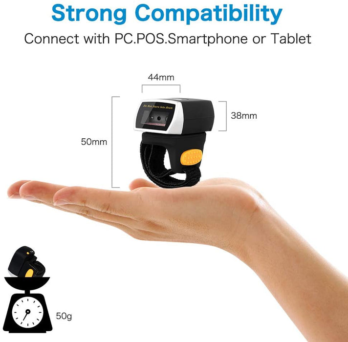 NETUM NT-R2 Wearable Bluetooth Ring 1D 2D QR Barcode Scanner Wearable Mini  Bar Code Reader Compatible for Windows, Mac OS, Android 4.0+, iOS,Support 