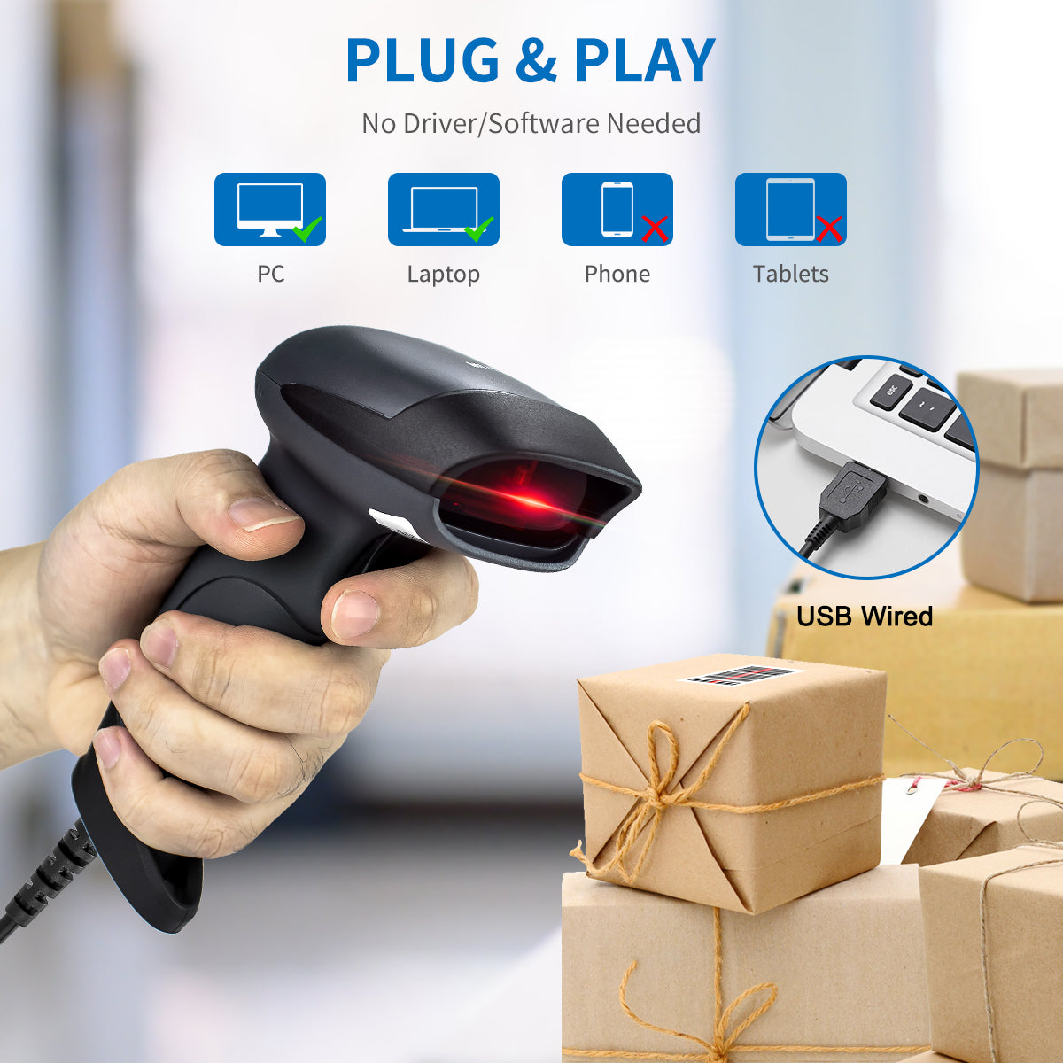 NETUM USB-Laser-Barcode-Scanner, kabelgebundenes Hand-Barcode-Scanner-Lesegerät für Supermarkt-Kassensysteme – NT-M1 