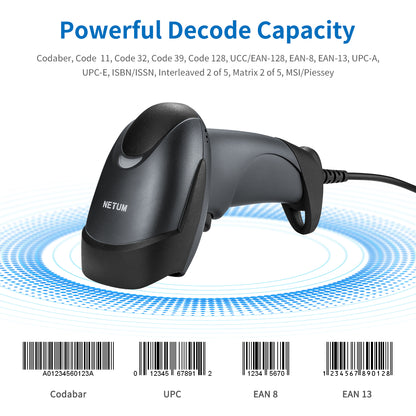 NETUM USB-Laser-Barcode-Scanner, kabelgebundenes Hand-Barcode-Scanner-Lesegerät für Supermarkt-Kassensysteme – NT-M1 