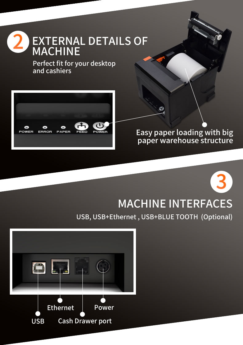 NETUM 80 mm Thermo-Belegdrucker, automatischer Schneider, Restaurant, Küche, POS-Drucker, USB, seriell, LAN, Bluetooth, NT-8360