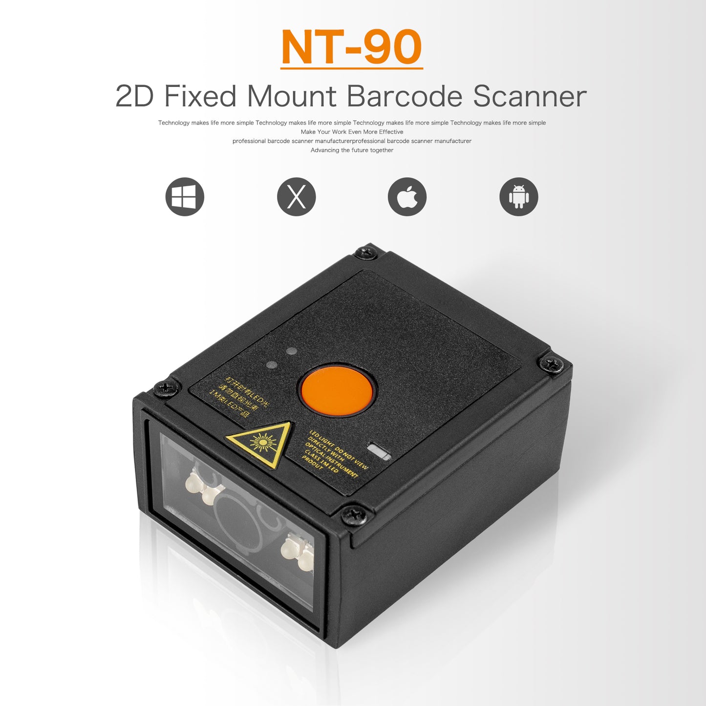 NETUM NT-90 Industrieller QR-Barcodescanner mit fester Montage, 1D- und 2D-USB-RS232-Barcodescanner mit IR-/Lichtsensor