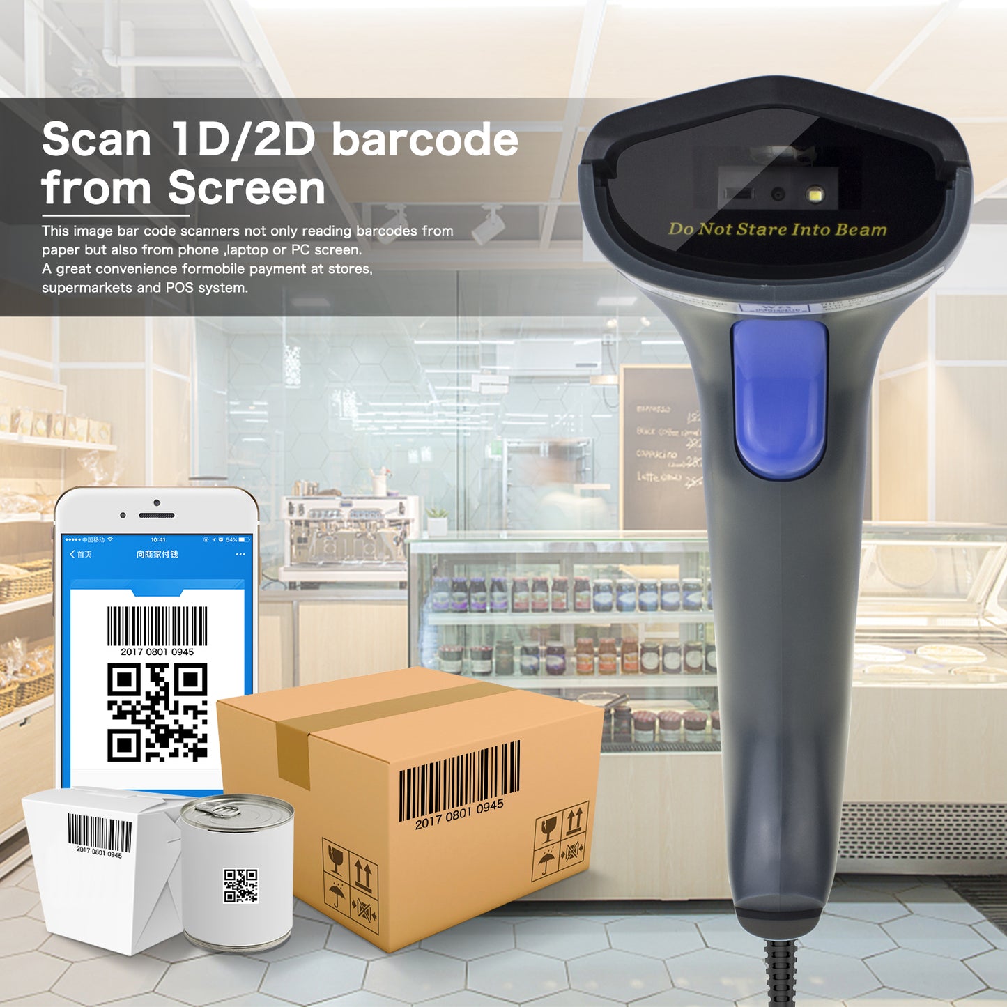 NETUM W9 USB-QR-Scanner mit Kabel, 1D- und 2D-Barcodeleser 